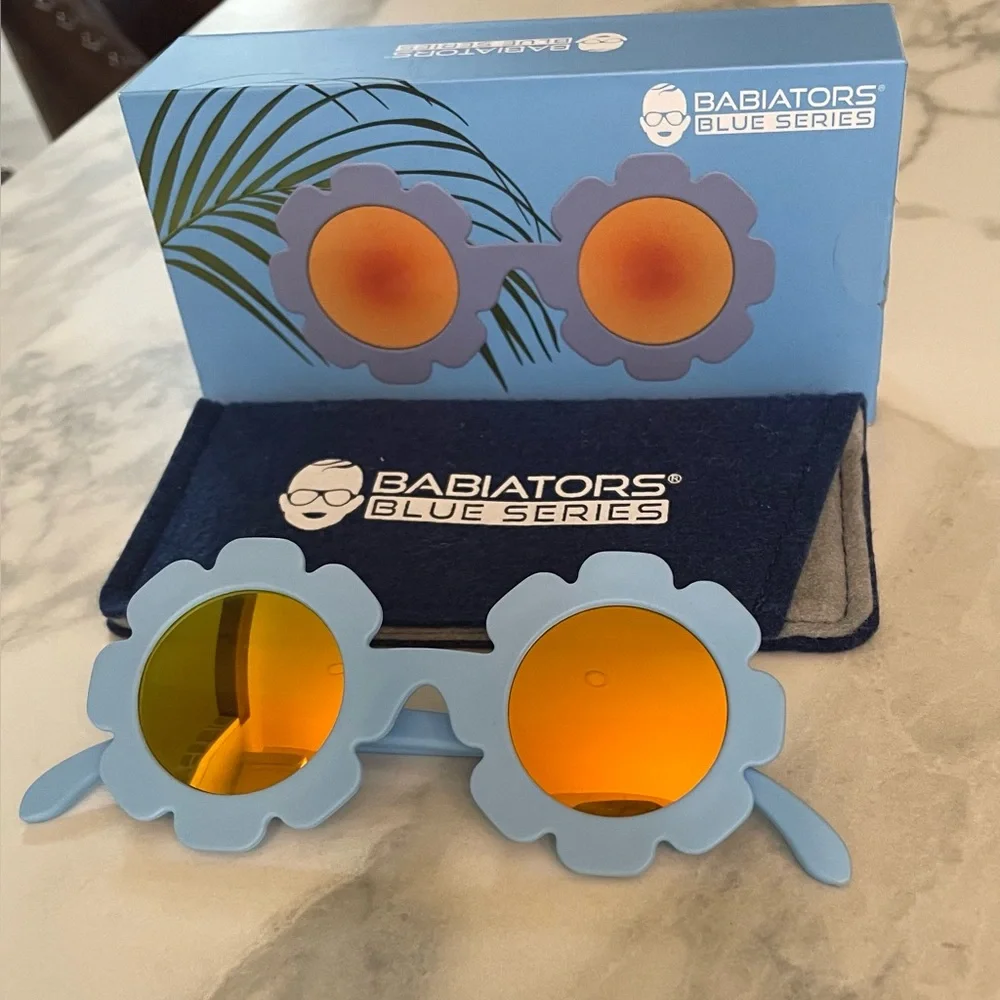 Babiators Light Blue Flower Kids Sunglasses with Orange Mirrors